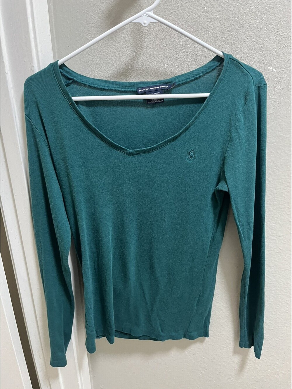 Ralph Lauren Sport Green Pima Cotton Blend V Neck Sweater L